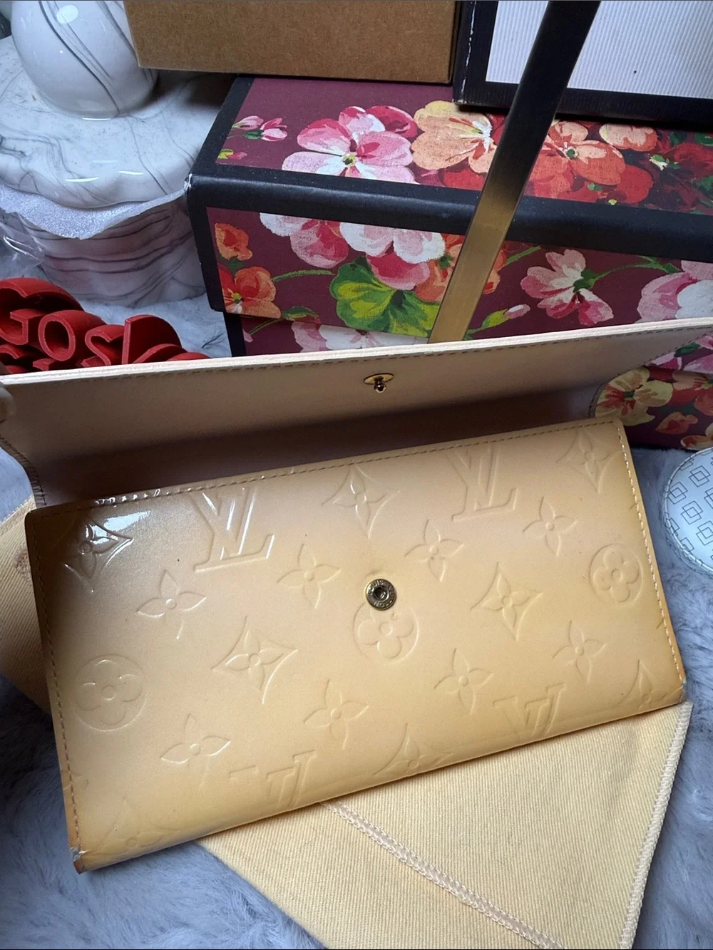 Louis Vuitton Patent Vernis Light Yellow Long Flap Wallet